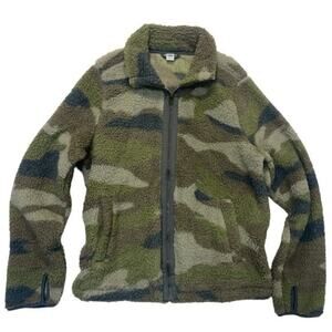 Old Navy Camo Teddy Fleece Jacket women’s Size Medium full zip green brown gray